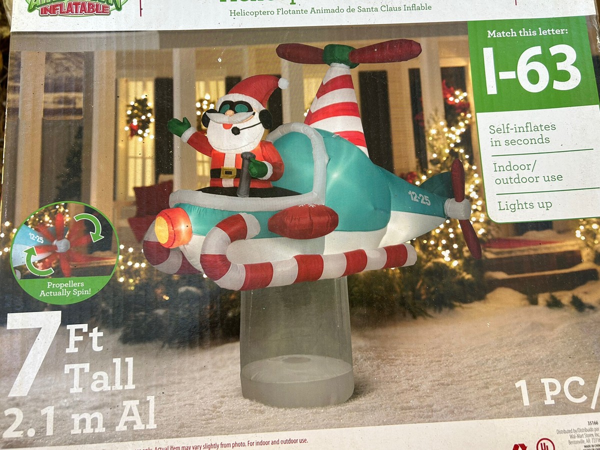 Gemmy 7' Christmas Lighted Animated Santas' Helicopter Airblown