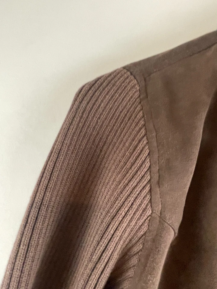 Studio Works Jacket Women's Petite Size 12P Brown Full Zip Up Rib Long Sleeve - Image 3 of 4