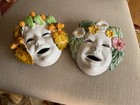 Pair Of Vintage  Hanging Majolica Seasonal Masks Made In Italy