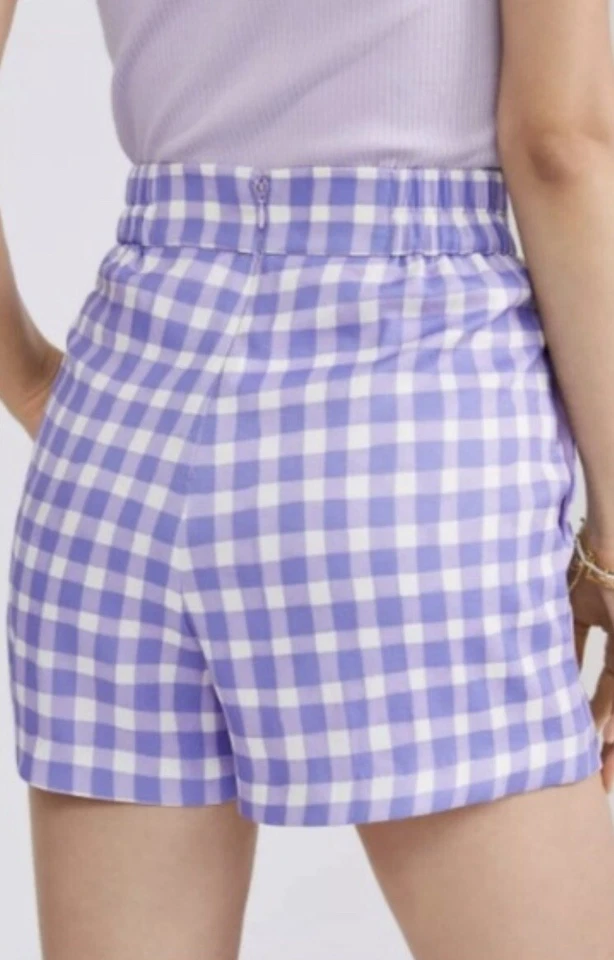 NWT Anthropologie Sz 2 HUTCH Pleated Purple Gingham High Rise Dress Shorts $108 - Image 2 of 4