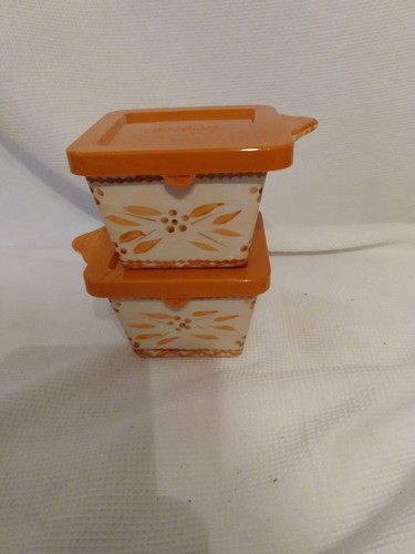 Set Of 2 Temp-Tations Ovenware by Tara Old World 16oz Autumn Harvest Orange/lids - Bild 2 von 7