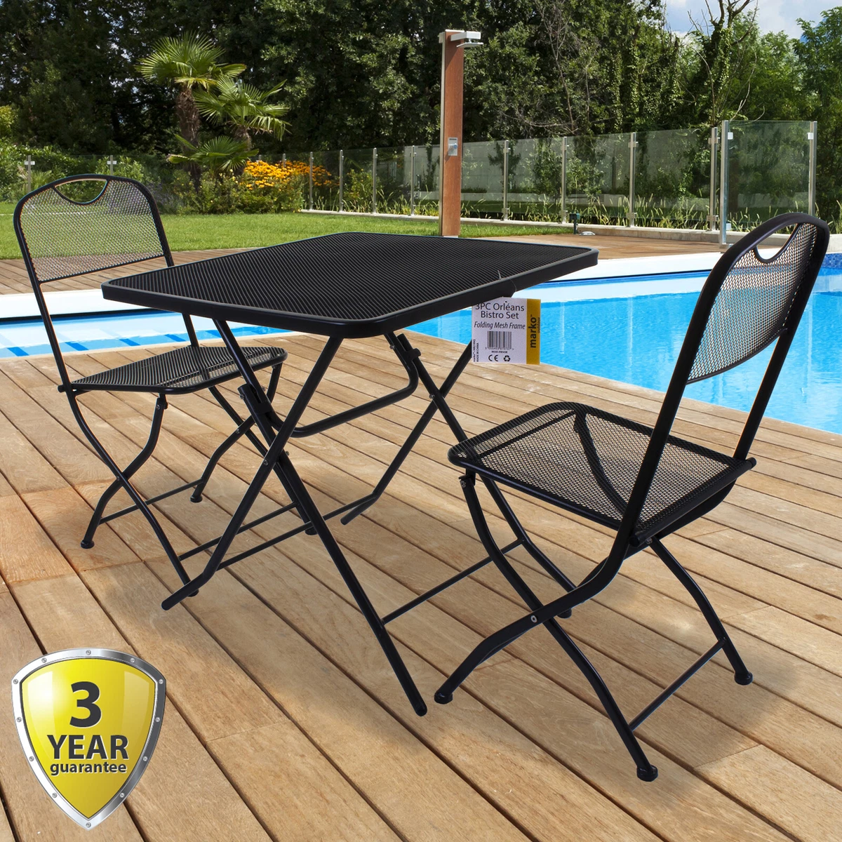 FOLDING BISTRO SET 3PC OUTDOOR GARDEN PATIO FURNITURE TABLE 2