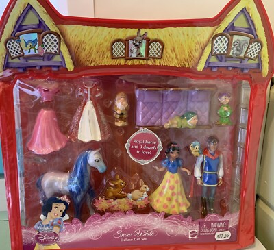 Disney Princess Snow White Deluxe Gift Set Prince Horse Dwarfs 2009 Mattel  Polly