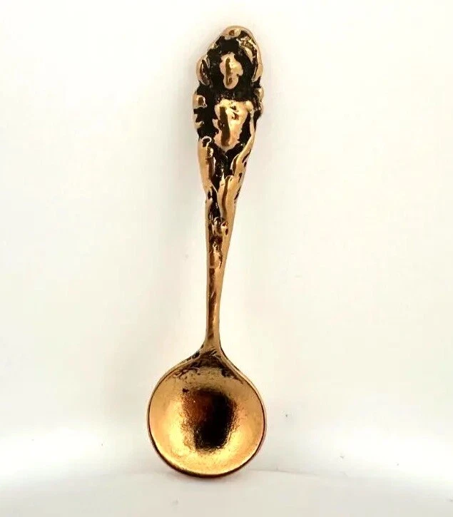 Pequeña cuchara de sal/cuchara de sal enchapada en oro de 18k de plata de ley Foto 2 de 4