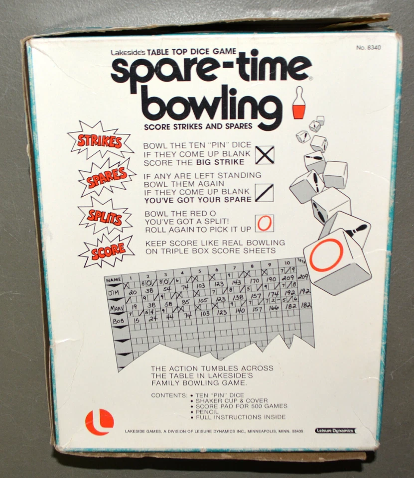 SPARE-TIME BOWLING dice game - Lakeside 1977 - COMPLETE - Image 2 of 2