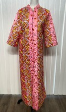 Vintage Quilted Robe Pink Orange Flower Power Boutique Loungewear Large 60s Zip