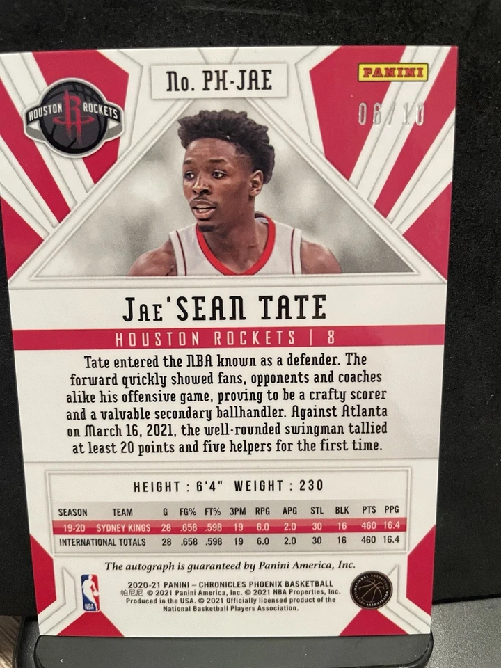 2020-21 Chronicles  - JAE’SEAN TATE - Pheonix Rookie Autograph GOLD Auto #6 /10 - Image 3 of 3