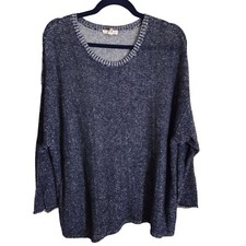 Eileen Fisher 100 Organic Linen Crewneck Navy Lightweight Sweater Size XL
