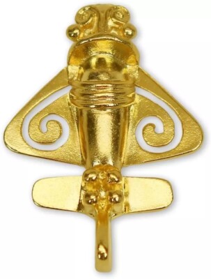 Quimbaya Flyer Pin 24K Gold Finish Pre-Columbian Ancient Alien Artifact Lapel