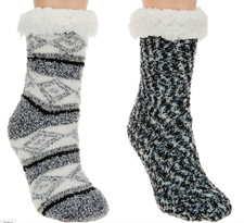 Cuddl Duds Women's Faux Sherpa Cozy Lined Socks Set of 2 Black One Size