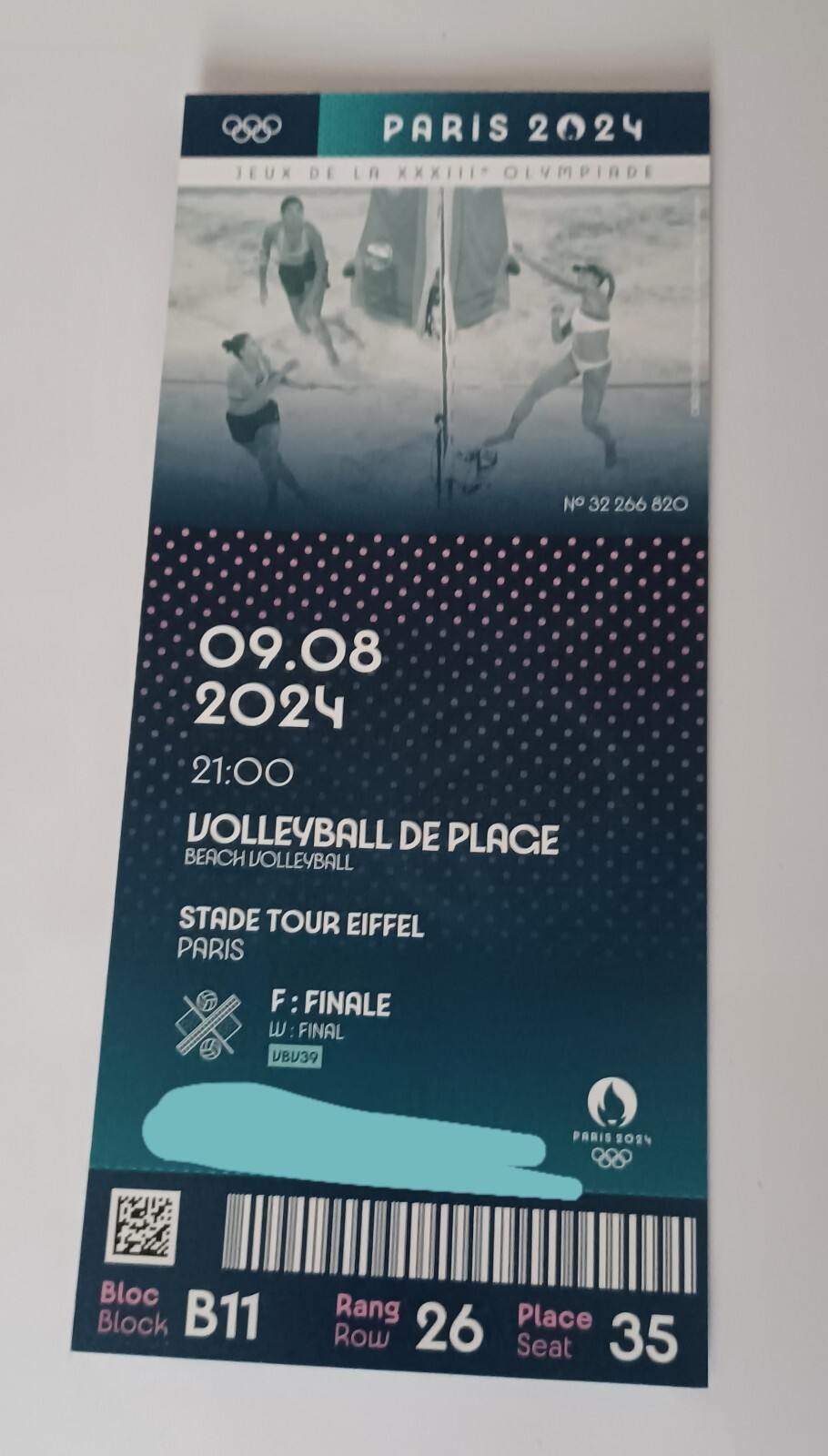 Paris Olympic Ticket Souvenir Paris Olympic Ticket Women Beach Volleyball VBV39
