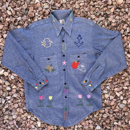 Vtg 60s Coast Wide Chambray Denim 