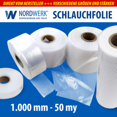 LDPE Schlauchfolie 1.000 mm x 0,05 mm (50 my), 200 m/Rolle transparent 76er Kern