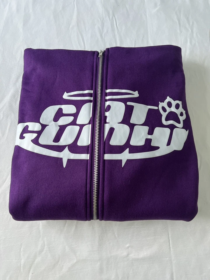 Sudadera con Capucha Estilo Americano Estampado de Letras Púrpura Mujer Y2K Cremallera Talla L Foto 3 de 4