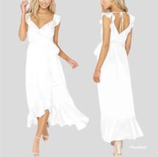 Show Me Your MUMU NEW Samantha Ruffle Wrap Dress Luxe Satin Size Small