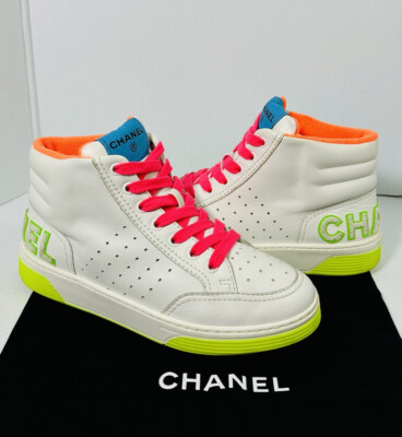 CHANEL Calfskin Womens Logo Sneakers 37 EU White Multicolor CHANEL Calfskin Womens Logo Sneakers 37 EU White Multicolor