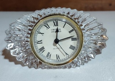 Godinger 24% Genuine Lead Crystal Legends Oval Quartz Mantel/Desk Clock #3478