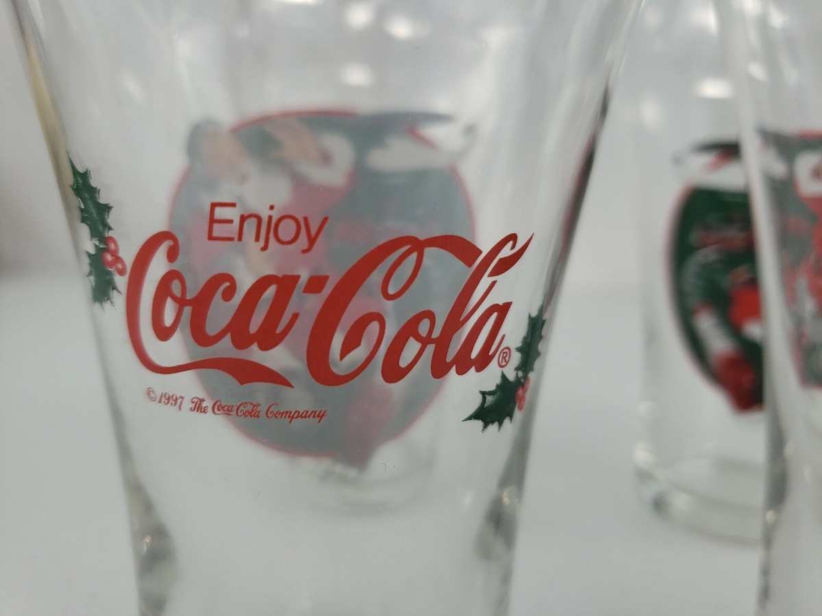 1997 Lot of 4 Dennys Collectible Coca Cola Christmas Pint Glasses