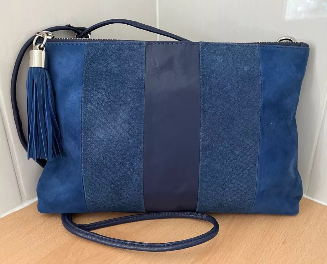 Jones Bootmaker women's blue leather suede medium clutch