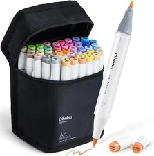 Ohuhu Markers- 48 Mid-tone Color Alcohol Based Fine & Brush - Refillable