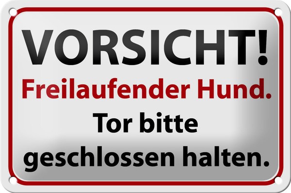 Blechschild Hinweis 18X12 Cm Vorsicht Freilaufender Hund Deko Schild Tin Sign-image