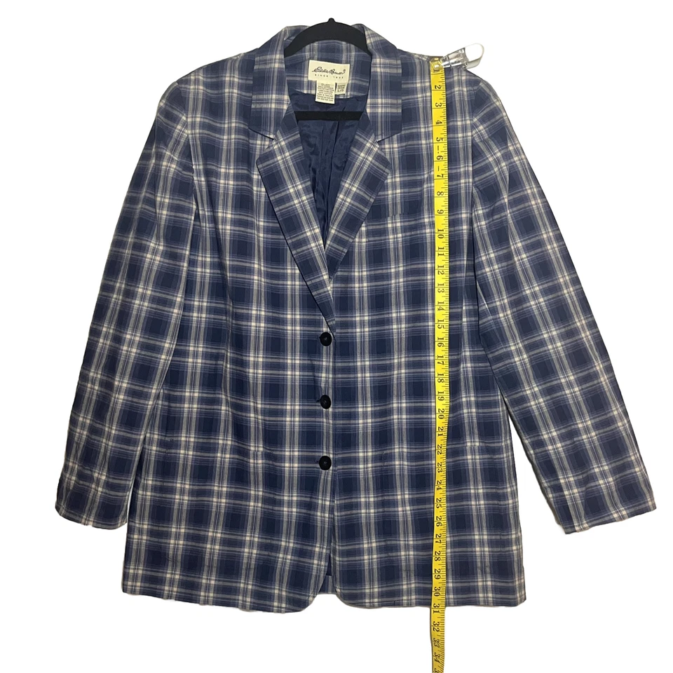 Blazer Eddie Bauer Mujer Talla Grande Azul Forrado a Cuadros Academia Chaqueta Bolsillos Foto 4 de 4