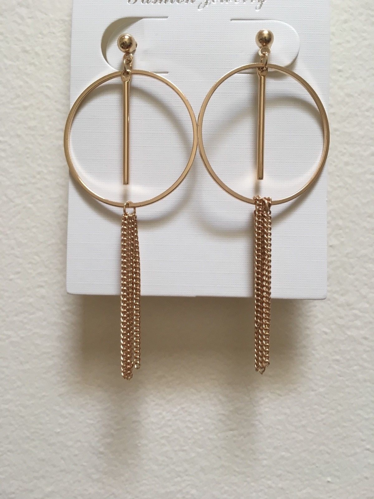 Hoop Earrings with Delicate Dangling Chain Detail-image