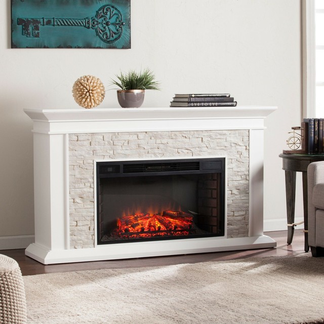 Bowery Hill Faux Stone Electric Fireplace in White eBay