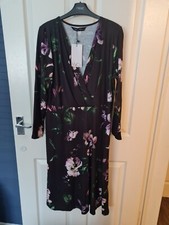 M&Co @NEXT Size 18 Purple Floral Print Mock Wrap Dress BNWT