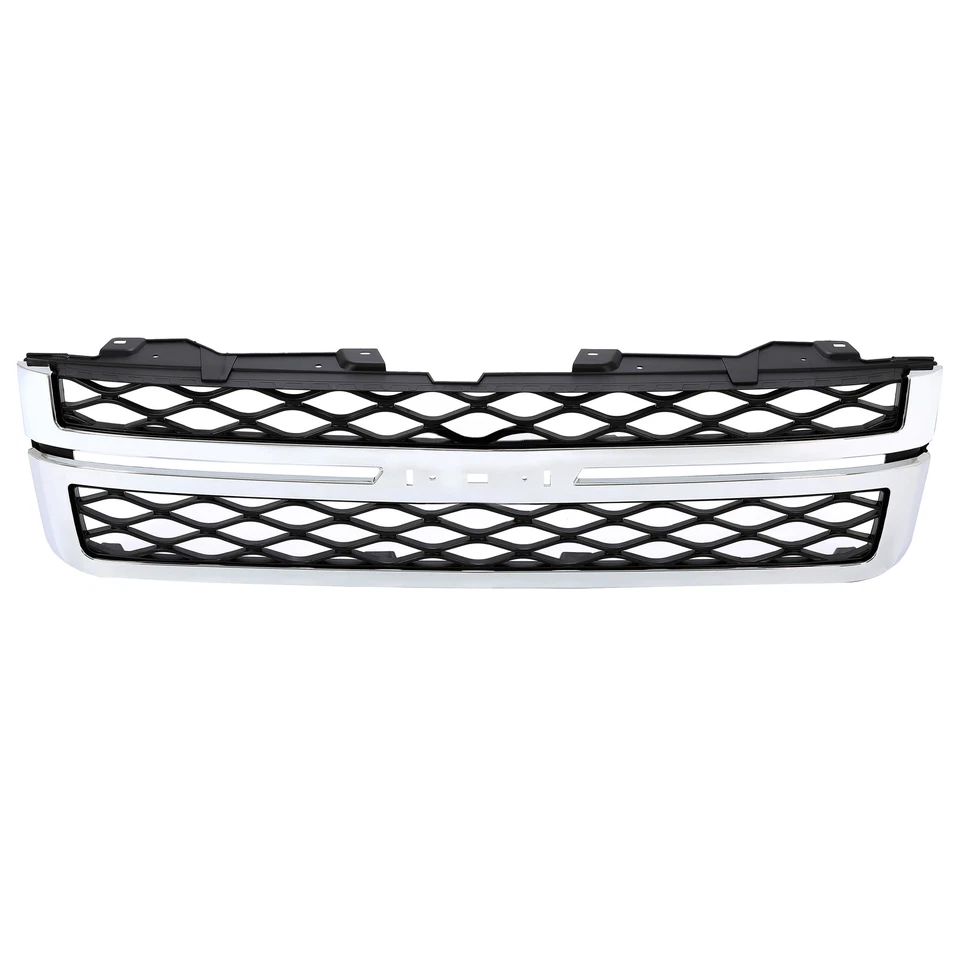 Front Grille For 2011-2014 Chevrolet Silverado 2500 3500 HD Black and Chrome - Image 3 of 4