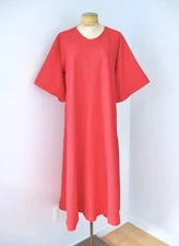 Vtg 60s 70s Mod Red Textured Poly Knit Dash Dots Day House Dress LARGER SIZE 2XL