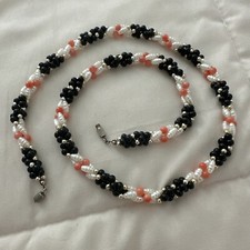 White, Pink, Black Twisted Necklace, Pretty, 24  