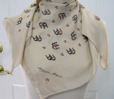  3 Vintage Designed by Etienne Aigner Beige, Brown Silk Scarf, Italy