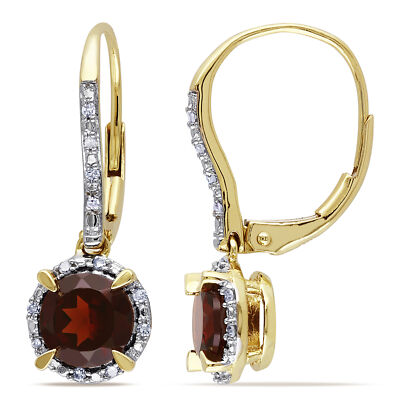 Amour Ohrringe 10 Karat Gelbgold Granat und 1/10 kt TDW Diamant