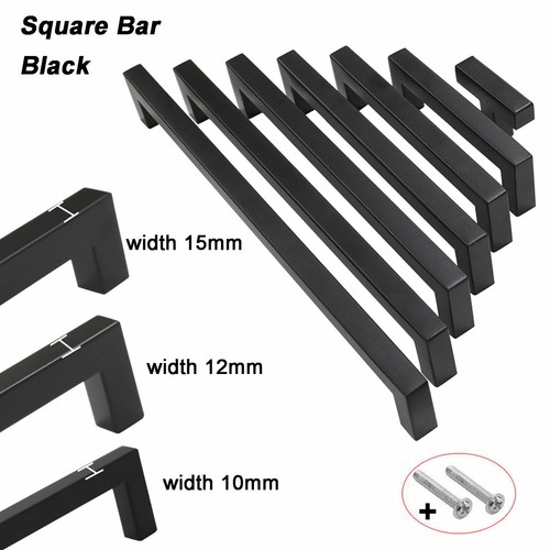 Black Kitchen Handles Square Bar Door Knobs Cupboard Drawer Pulls Handle eBay