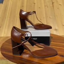 Nine West Womens Brown Squared Toe Block Heels Dress Shoes Size 9 Medium