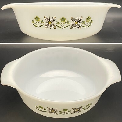 Fire King Anchor Hocking Meadow Green 436 Round Casserole c1970s Made in USA 1qt