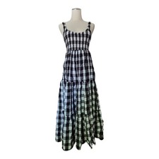 ASOS Design Gingham Maxi Dress Black White Smocked Tiered Cotton Size US 4