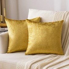 Velvet Throw Pillow Covers 18x18 Inch, Pack of 2 - Golden, Super Soft Decorat...