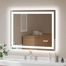 40x32"LED Bathroom Mirror, Tempered Glass Backlit Anti-Fog Lighted Vanity Mirror