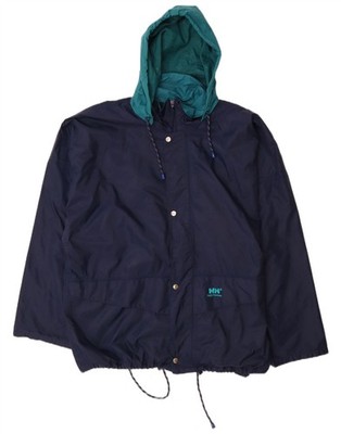 HELLY HANSEN Mens Hooded Rain Jacket UK 42 XL Navy Blue Colourblock AO14