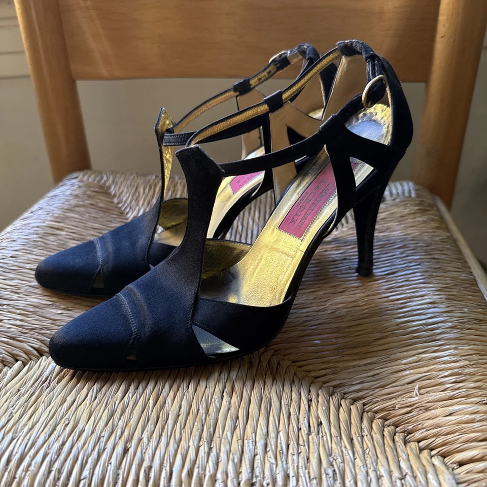 Christian Lacroix Mujer Negro Satinado Tacón Talla 36.5, Tirantes con Dedos Cerrados Foto 2 de 4