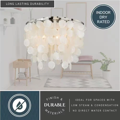 Elsa 16 In. W Satin Nickel Capiz Shell Coastal Flush Mount Ceiling Light Fixture - Picture 4 of 11