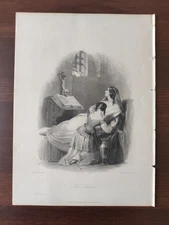 ANTIQUE ORIGINAL B/W ENGRAVING-FINDEN'S TABLEAUX-THE NOVICE-1846