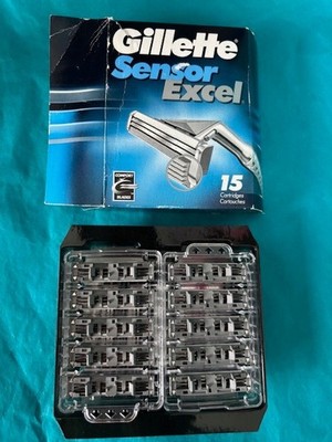1 PKG GILLETTE SENSOR EXCEL SHAVING RAZOR BLADES 15 CARTRIDGES TWIN BLADES NOS