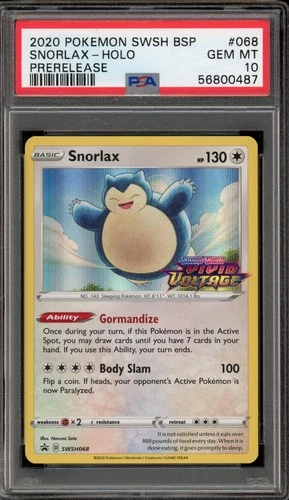 Pokemon Snorlax Vivid Voltage Prerelease Black Star Holo Promo SWSH068 PSA 10