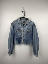Vintage 70s Lee Stamford, Denim Jacket Light Wash Cropped Distressed Size 38
