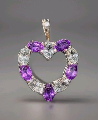 Natürlicher Aquamarin & Amethyst Herz 925 Sterling Silber Anhänger 0927