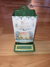 Vintage Jasco Metal Wall Mount Bless this House Sampler Match Holder Primative