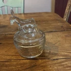 Jeanette Glass Donkey Lid Clear Glass Trinket Dish Vintage small chip see photo